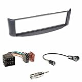 smart radio 107.25  Einbauset : Autoradio 1-DIN Blende Einbaurahmen Radioblende grau + ISO Radio Verlängerung KFZ Kabel Adapter Radioadapter + Antennenadapter für Smart ForTwo (BR 450) 10/1998 - 02/2007