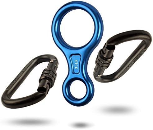 Yoport 35KN Rescue Figure 8 Descender &amp; 2 25KN Screwgate Locking Rock Climbing Carabiners, Outdoor O-ring Hook Rappel Device for Rappelling Belaying Rock Climbing