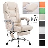 CLP Fauteuil de Bureau Ergonomique avec Fonction de Massage Pacific V2 - Rembourré Revêtement en Similicuir - Chaise à Roulette - Réglable en Hauteur - Charge Max. 150 kg - Couleur au Choix: Crème