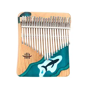 Hluru 21 Keys Kalimba Thumb Piano Beech Wood Thumb Finger Piano Musical Instrument Blue Ocean Whale Pattern for Kids Adults Beginners with Tuning Hammer Songbook