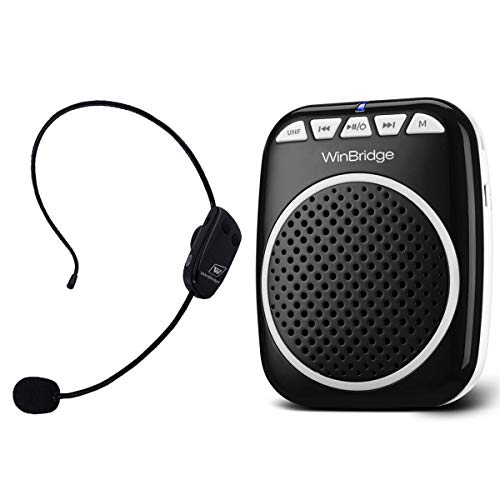 W WINBRIDGE® Amplificador de voz inalámbrico, micrófono portátil y altavoz ligero recargable con pretina para ancianos, enseñanza, presentaciones, guía, etc. 10W WB711