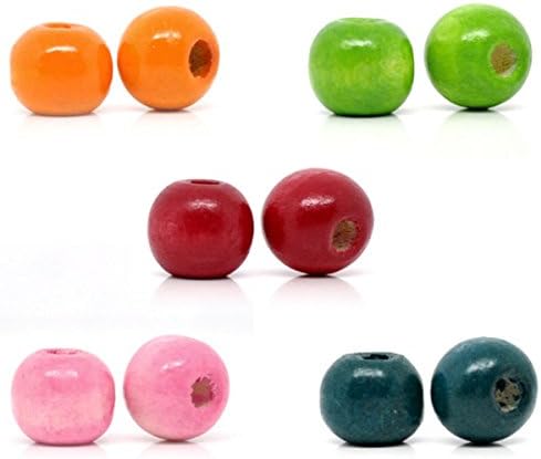 100 x Mixed Dyed Round Wood Spacer Beads - 10mm - L13665