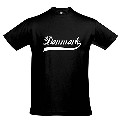 T-Shirt Dänemark Oldschool Danmark LÄNDERSHIRT EM / WM FAN Trikot S-XXL , Deep black – weiß , L