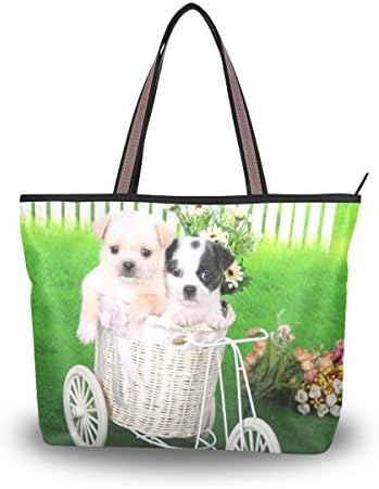 UHONEY Extra Large Handbags for Women,Puppy Dog Daily Sweet In Basket,Fashion Design Lightweight Shoulder Tote Bag