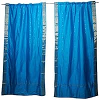 Mogul Interior Blue Sari Curtains Rod Pockets Boho Home Decor Window Treatment Drapes 96x44