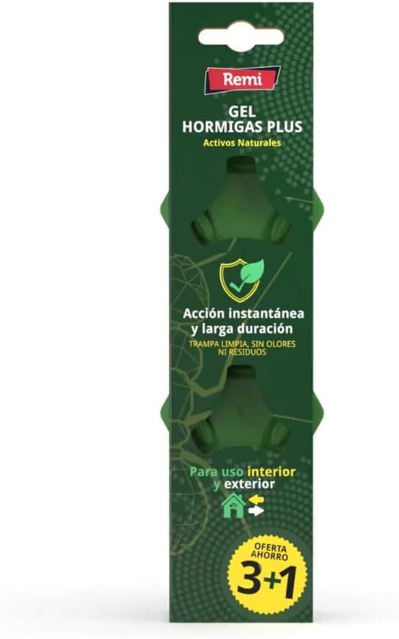 Remi Hogar Defens Gel Hormigas | Pack 4 Trampas Insecticida Hormigas | Cebo Insecticida Listo para Usar | Elimina Hormigas y el Hormiguero | Uso Interior y Exterior | Alta eficacia | Listo para Usar