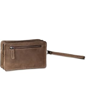 Woodland® Handgelenktasche für Männer aus naturbelassenem Büffelleder in Dunkelbraun/Taupe