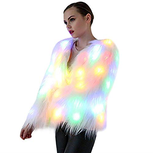 MIOIMWomen Christmas Faux Fur Coat Jacket Winter Warm Long Sleeve Outerwear with LED Light