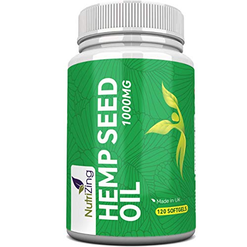 Suplemento de Aceite de Cáñamo por NutriZing. Fácil de Tragar, Contiene Omega 3 y Omega 6. 1000 mg de Alta Potencia y Prensado en Frío de las Semillas para Mejores Resultados