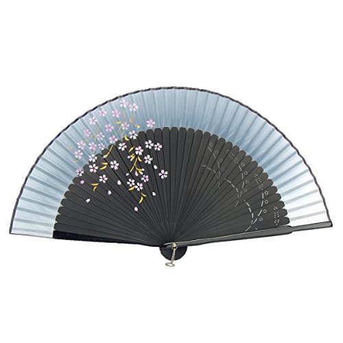 Handfächer Fächer Taschenfächer Klappfächer Dekofächer Japan China Stofffächer (Dunkelblau) - 3