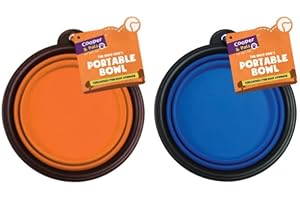 LETT Cooper & Pals 2Pcs Collapsible Dog Bowl Portable Silicone Collapsible Dog Water Bowl Pet Food Feeding Space Save Travel Pet Bowl with Carabiner Carry Hook Small 350ml (12fl oz) (2pcs x Orange & Blue)