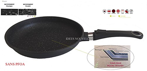 IDEES NOUVELLES Poêle en Pierre Diam 24 cm Natural Cook Professionnel Tous Feux Manche Amovible