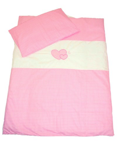 HEARTS 4 PCS BABY BEDDING SET - DUVET & DUVET COVER + PILLOW & PILLOWCASE (5. Checkered pink / white)