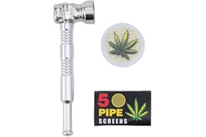 OVADA Pipe À Fumer| Mini Concasseur +5 tamis inox | Tête amovible pour un nettoyage facile | Pipe Pur Pipe Pipe à Fumer Aspect Verre | Consommation de produits du tabac (argent)