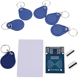 IZOKEE Kit RFID RC522, Module Carte de Lecteur MFRC-522 RF IC avec RFID Carte Puce Chip S50 13.56MHz pour Mifare Arduino Raspberry Pi, 5pcs Porte-clés Supplémentaires (1 x RFID Kit)