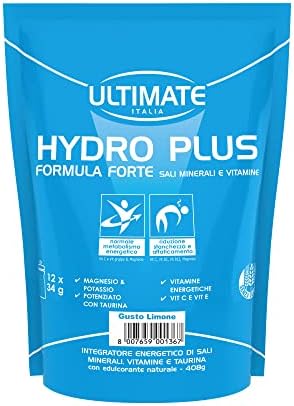 Ultimate Italia - Hydro Plus - 408g - gusto limone - integratore idrosalino a base di magnesio e potassio ad assorbimento rapido, arricchito con vitamine e taurina