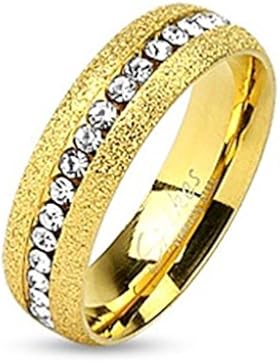 Paula & Fritz® Ring aus Edelstahl Chirurgenstahl 316L vergoldet 6mm breit Paarring mittlere Linie besetzt mit...