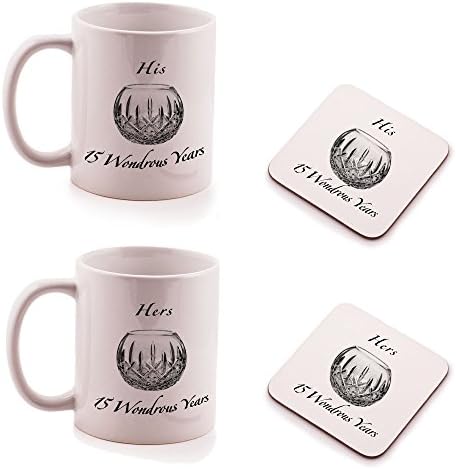 Crystal 15th Wedding Anniversary His and Hers Mug and Coasters gift set - (2 pack)