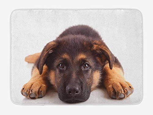 LULABE German Shepherd Bath Mat, Puppy Hound Photograph Purebred Canine with Innocent Expression, Plush Bathroom Decor Mat with Non Slip Backing, 23.6 W X 15.7 W Inches, Brown and Dark Brown
