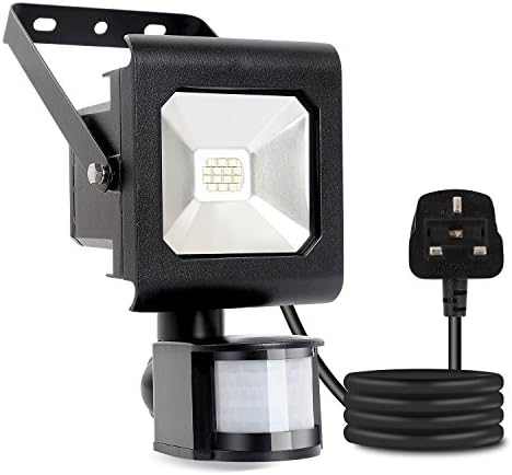 HTMART 10W LED Motion Sensor Lights,CRI>80 Daylight White,800 lumens,LED Flood Lights,Security Lights,PIR Floodlight-Pack of 1