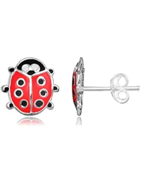 JAYARE Kinder-Ohrstecker Käfer 925 Sterling Silber Emaille 10 x 9 mm rot schwarz Ohrringe