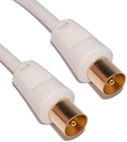 Coaxial TV Aerial Cable 1.8m - Male To Male Gold Plated RF Tv Cable with Adapter - Antenna AV Lead for Freeview, Freesat, Tv Antenna Extension - White Straight Connection
