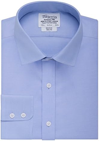 T.M.Lewin Men's Non-Iron Twill Slim Fit Button Cuff Shirt, Blue, 17.5"