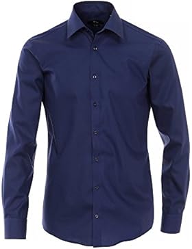 Venti Hemd Dunkelblau Uni 69er Extralanger Arm Slim Fit Tailliert Kentkragen 100% Feinste Baumwolle Bügelfrei