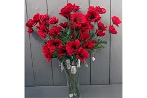 HOMESTREET 10 x Red Poppy Stems 45cm Artificial Flowers 4 Flower Heads per Stem Wild Red Poppies with Leaves