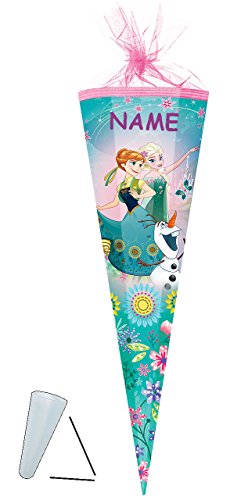 Schultüte – “ Disney die Eiskönigin – Frozen “ – 22 / 35 / 50 / 70 / 85 / 100 cm – Zuckertüte ALLE Größen – rund oder eckig – mit / ohne Kunststoff Spitze – für Mädchen – völlig unverfroren / Prinzessin Elsa Anna Arendelle – Schneemann Olaf – Blumen Blüten - 3