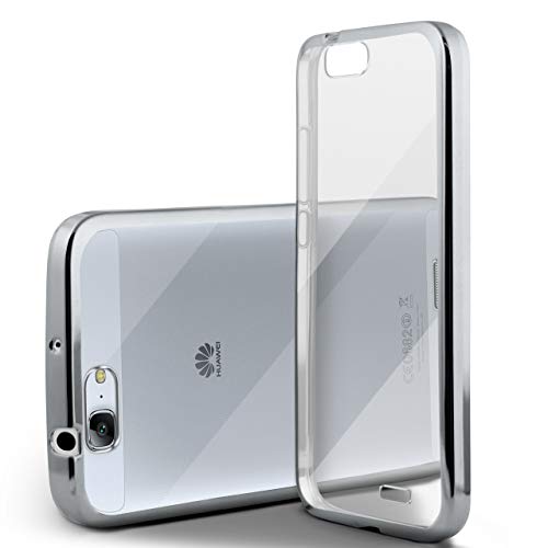La caja del cromo para Huawei Ascend G7   Funda de silicona transparente con efecto met  lico   Protecci  n de celda fina bolsa de OneFlow   Backcover en Platin-Silver