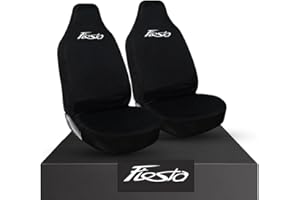 Tee AutoCare For Ford Fiesta All Years - Heavy Duty and Water Proof Durable Nylon Driver Passenger with Fiesta Logo - Car Front Seat Cover Protectors - 2 x Front Covers (White Logo)