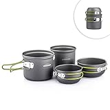 Overmont 4pics kit de utensilios de cocina vajilla ollas para camping senderismo excursión al aire libre de aluminio