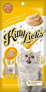 Rena Kitty?Licks Cat Treats for Kittens | Creamy Lickable Treat | No Artificial Colors | Flavor Pack of 12 Tubes (180 Grams) (Tuna with Scallop)