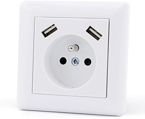 Lighting Arena ? French Single Wall Socket Mains Dual USB Charger 2.1 A Pre-Cabled Type E... - pack of 1