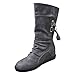 Produktbild Stiefel Damen Biker Boots Low Wedge Buckle Stiefeletten Ankle Trim flache Stiefel Mittlere Stiefel Freizeit Schuhe ABsoar
