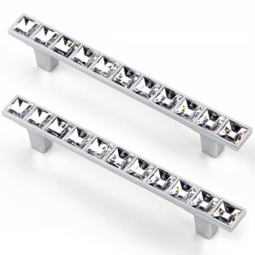CAMAL Tiradores, 2pcs Forma de Puente Cristal Estilo Europa Rhinestone Aleación de Aluminio Puerta del Mueble Tiradores (128mm,5,04 Pulgadas)