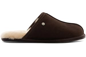 HOUSE OF SLIPPERS HOS Edwin Mens 100% Pure Real Luxury Sheepskin Suede Leather Slippers Inc Premium Gift Box