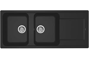 Elleci LG250040 Life 500 - Lavello da cucina, 2 vasche, gocciolatoio, 116x50 cm, Nero