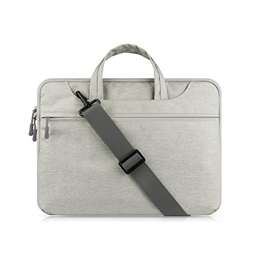 Yvonnelee Hochwertige Nylon Laptop Tasche Notebook Hülle für Apple MacBook Air, Pro, Retina 11/ 11.6/ 12/ 13/ 13.3/ 15 Zoll zum Umhängen mit Henkel Einstellbaren Schulterriemen und Zubehörfach Grau -M - 2