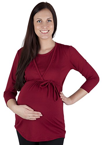 Mija – Elegant Maternity blouse with belt 3/4 sleeves 3024 (12 / 14, Burgund)