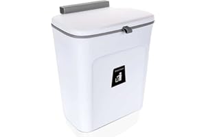 HOCHSTE Kitchen Compost Bin, 9L Hanging Food Waste Bin with Lid, Slide Open, Wall Mounted Food Waste Caddy White - Perfect for Under Counter or Kitchen Door