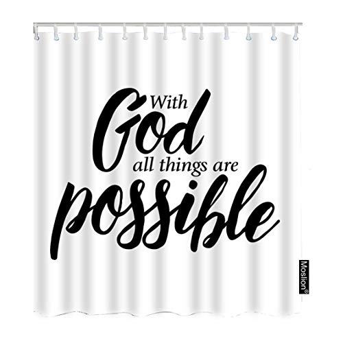 Moslion Motivation Quote Shower Curtain Set Christian Word with God All Things Are Possible Bible Verse Shower Curtains Home Decorative Waterproof Polyester Fabric Hooks 72x72 Inch