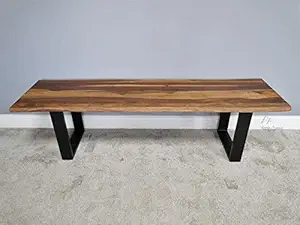 Homey Essense Modern Metal & Sheesham Wood Sitting Bench I Black & Natural Walnut