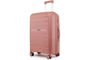Fly Kite Luggage 28 Inch Large Suitcase 100% Polypropylene Hard Shell with Aluminium Trolley Handle, Real TSA Secure Lock 3 Digit, 360° Smooth Wheels Lightweight Suitcase|Rose Gold