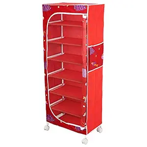 Little Ones | 7 Shelves Baby Foldable Wardrobe | Aquatic Red (Made in India)
