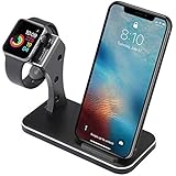 BNCHI Aluminum Wireless Charger and iWatch Stand, 2 in 1 Charging Dock Station for iPhone Xs Max/Xs/Xr/X/8/8 Plus and Watch Series 4/3/2/1 (NX600 - Black)
