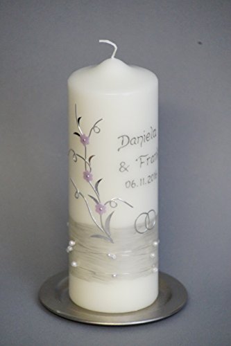edle Hochzeitskerze ♥♥ mit Perlen ♥♥ 20 x 7 cm ; inkl. Beschriftung ! H 17
