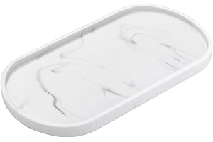 Luxspire Vanity Tray, Toilet Tank Oval Storage Tray, Resin Soap Tray Bathtub Tray, Bathroom Countertop Organization, Vanity Organizer for Candles, Soap, Towel, Plant, etc, Medium, Marble White