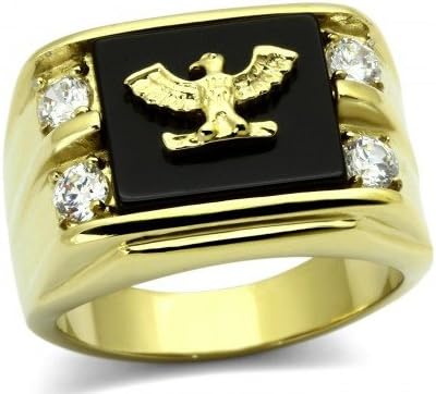 BestOfBijoux - Eagle - Eagle Knight - Man Ring Stainless Steel with stamp - Natural Agate - 60